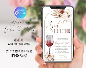 Winery Birthday Video Invitation, Animated Invite, Aged To Perfection, Pampas Grass, Burnt Orange Floral, Digital, Electronic Evite