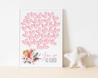 Wildflowers Signature Guest Book, 36 Pink Watercolor Hearts, Baby In Bloom Guestbook Poster, Baby Shower, Colorful Flowers, Vibrant, Boho