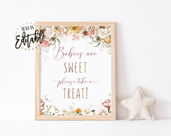 Cottage Floral Dessert Table Sign, Babies Are Sweet Take A Treat, Baby In Bloom, Boho Baby Shower, Wildflowers, Spring Floral, Fall Floral