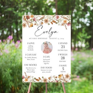 Herbst Wildblumen Meilensteintafel, 1. Geburtstag, Blüte, Gartenparty, Boho Blumen Aquarell, Herbstwiese Wildblumen