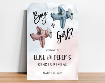 Airplane Gender Reveal Welcome Sign, Vintage Airplanes, Boy Or Girl, Pink Or Blue, He Or She Sign, Large Welcome Poster, Reveal Party Decor