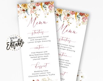 Wildflower Wedding Menu Template: Boho Floral Design (DIY Download)