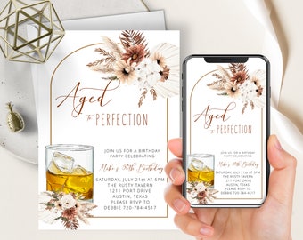 Whiskey Birthday Invitation: Boho Terracotta Floral (Digital Download)