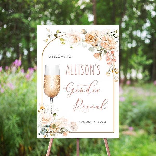 Sip N See Gender Reveal Welcome Sign, Cottage Floral, Wildflowers, Arch, Champagne Bubbly, Spring Flowers, Dusty Rose, Boy Or Girl, Poster