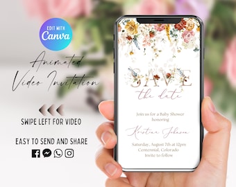 Baby In Bloom Save The Date Video Invitation: Boho Floral (Digital Evite)
