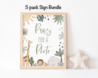 Boho Safari Animals Sign Bundle, Jungle Theme, Wild One Is On The Way, Zoo Animals, Diaper Raffle, Gifts, Jungle Juice Bar, Paws for a Photo