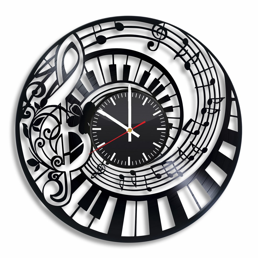 Vinyl Record 12 Music Piano Notes Clock, Piano Sheet Music Wall Clock