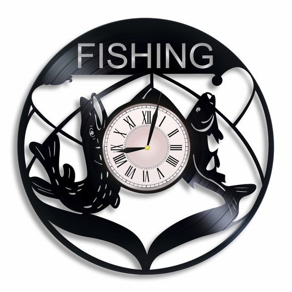 Fishing sport vinyl wall clock, Fishing art, Fishing lover gift for any occasion