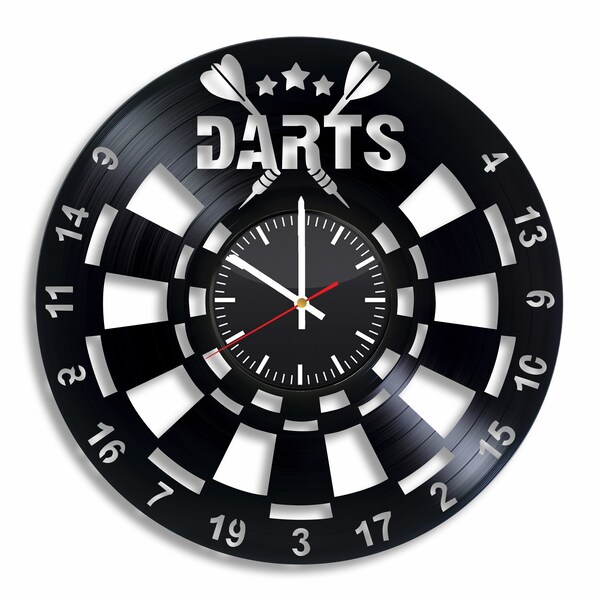 Dart Board Backboard Clock - dartboard backboard vinyl clock, dart flights decor, dart board accessories, dart trophyuy