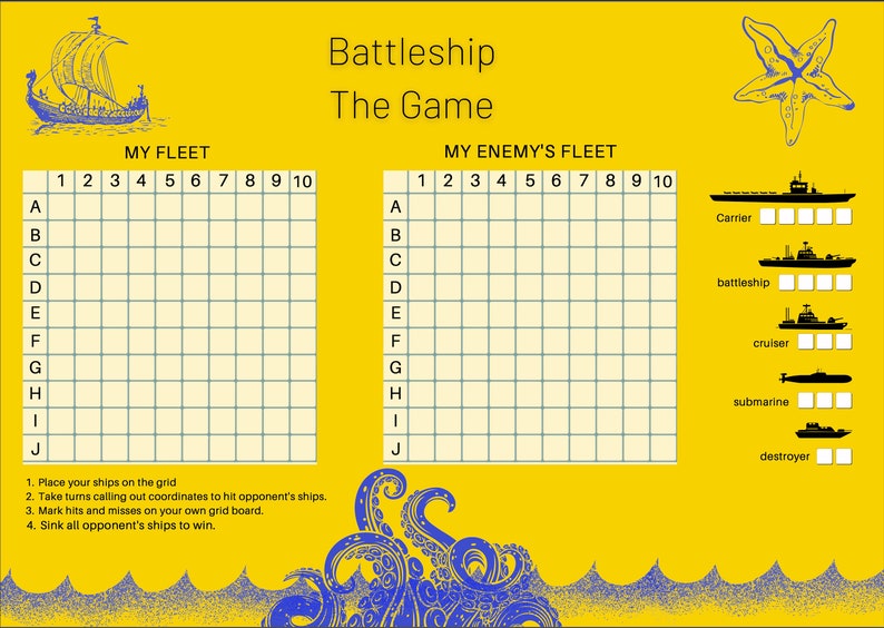 Digital Battleship Game Printable Version for Instant - Etsy