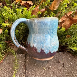 Handmade Stoneware Mug wheel thrown ~Latte or Cappuccino Mug~ Large Coffee Mug~ Blue-Studio Pottery Mug~Christmas~Dad’s Gift~Coffee Lovers