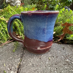 Handmade Stoneware Mug Wheel Thrown ~Latte or Cappuccino Mug~ Large Coffee Mug~ Blue, Red,Studio Pottery Mug, Christmas Gift,Coffee Lovers