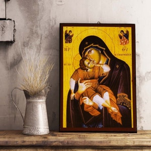 Panagia Glykofilousa/ Greek Orthodox Icon/ Icon of Virgin Mary Economic Icon Christian Gift