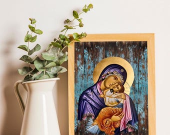 Virgin Mary Glykophilousa Icon Digital Download | Orthodox Christian Wall Art | A4 JPG & PDF 300DPI | Printable Religious Artwork