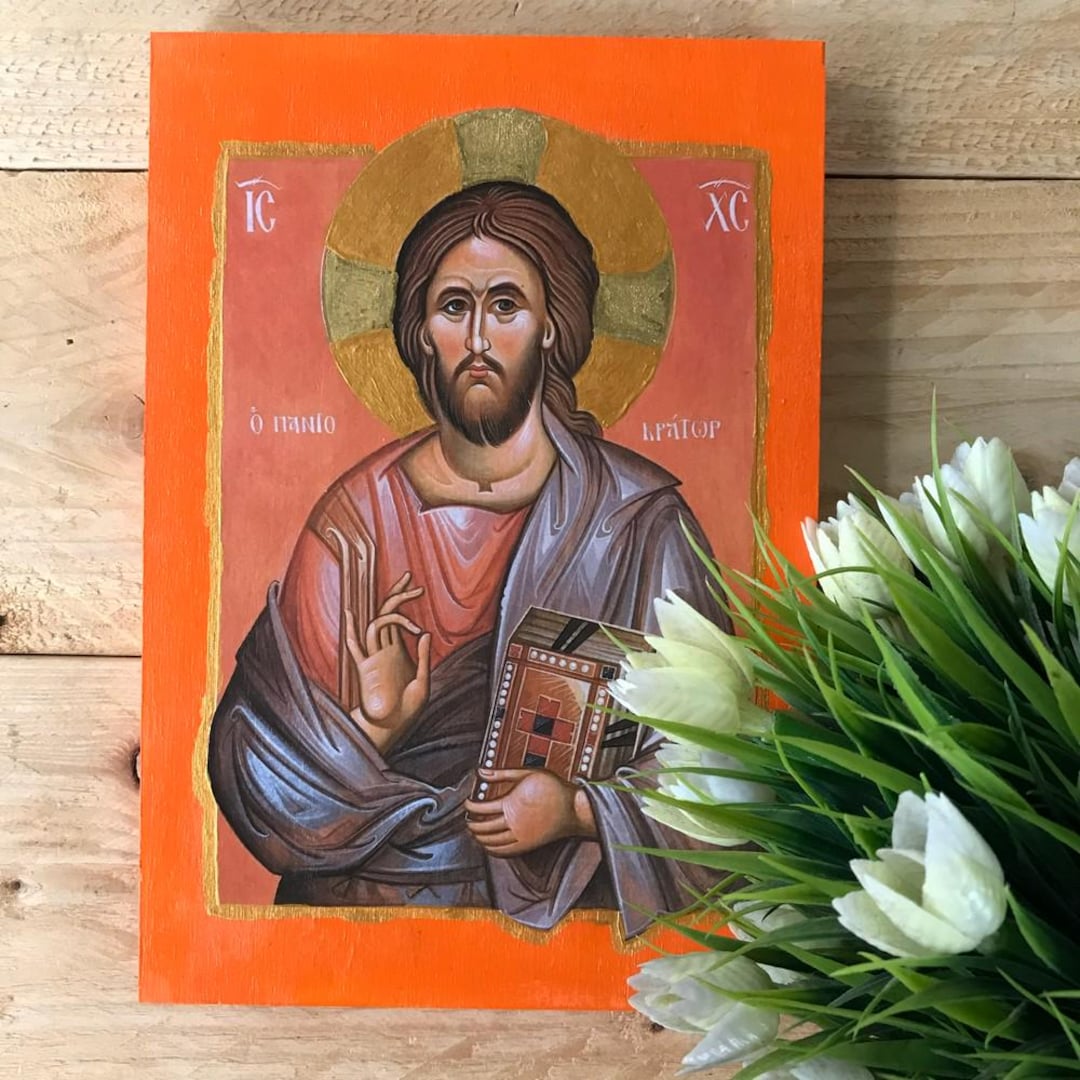 Jesus Christ Pantocrator Icon, Handmade Greek Orthodox Icon of Christ ...