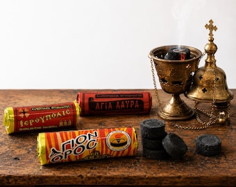 Orthodoxe wierook-houtskoolschijven: medium - groot formaat, gemakkelijk licht (4 rollen/24 tabbladen)