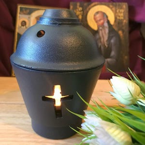 Ceramic Greek Orthodox Vigil Lamp with Cross Orthodox Home Decor Religious Lamp Oil Lamp Kantili Ceramic Candle Pot