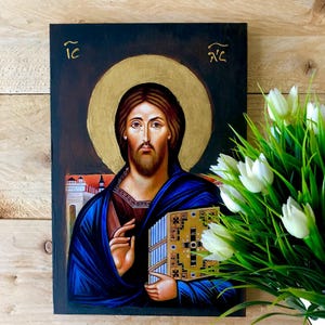 Jesus Christ of Sinai Handmade Wooden Greek Orthodox Icon / Handmade Orthodox Gift Sacred Art Jesus Christ Icon
