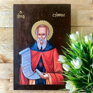 Handmade Icon of Saint Sabbas the Sanctified | Authentic Orthodox Christian Art | Unique Religious Gift | Handcrafted Wooden Icon