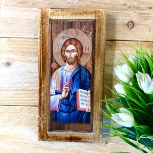 Jesus Christ Blessing Icon on Wood Religious Art – Christian Wall Decor Wooden Jesus Icon/ Icon of Christ/ Orthodox Icon / Christian Art