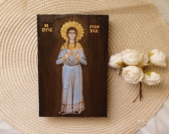 Handmade Saint Eudoxia Wooden Icon - Orthodox Christian Art