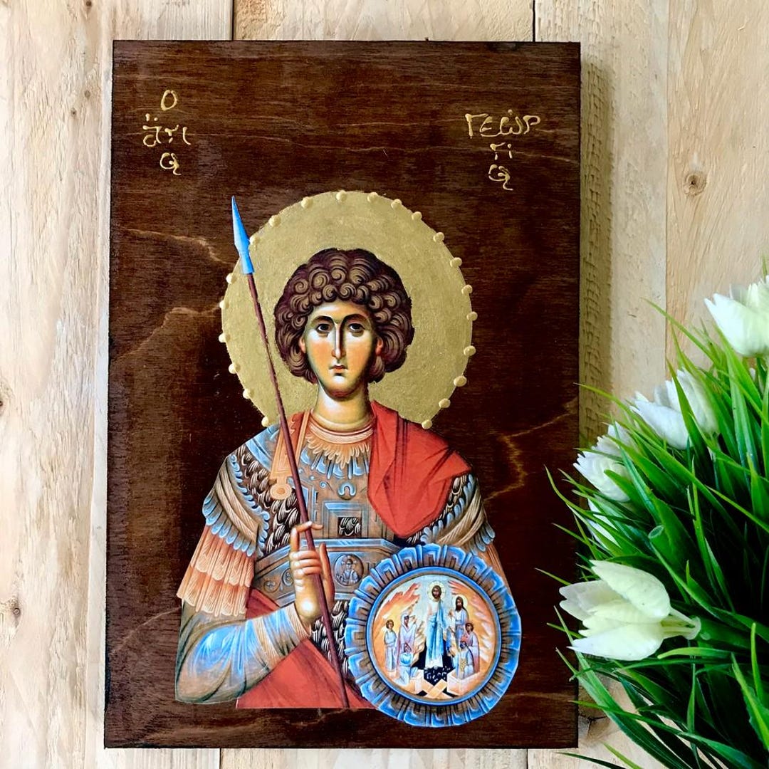St. George Religious Icon Saint George Handmade Orthodox Wooden Icon / Christian Art/ Christian ...