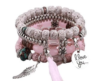 Set di bracciali in turchese, bianco e oro - 3 delicati braccialetti con perline - Gioielli estivi boho - Italia