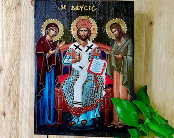 Deesis Handmade Wooden Orthodox Icon Traditional Byzantine Religious Art Greek Orthodox Icon Handmade Wooden Icon Handcrafted Deesis Icon