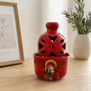 Ceramic Greek Orthodox Vigil Lamp with Icon of the Virgin Mary Orthodox Home Decor Religious Lamp Theotokos Oil Lamp