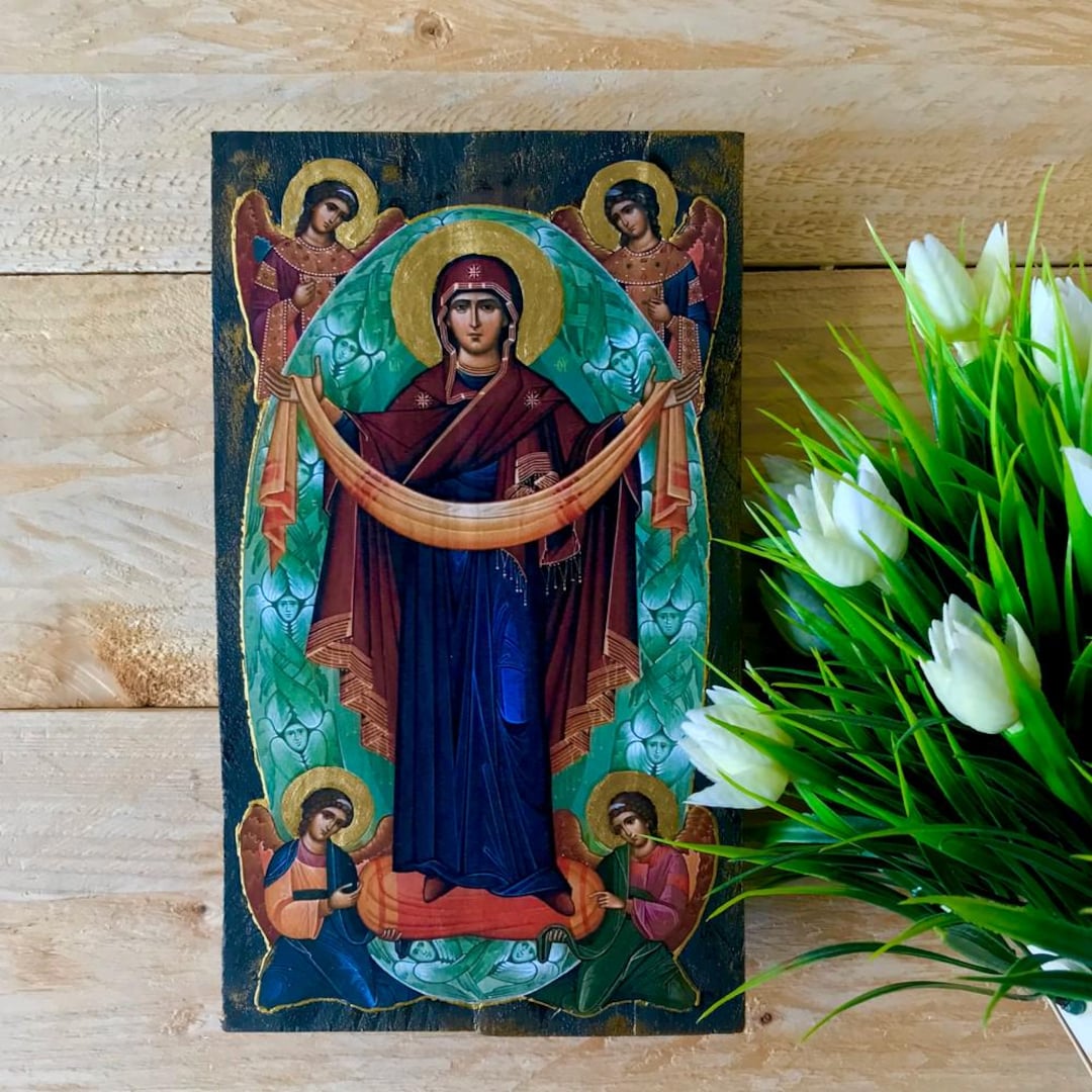 Holy Protection of the Theotokos: A Handcrafted Wooden Icon / Handmade ...