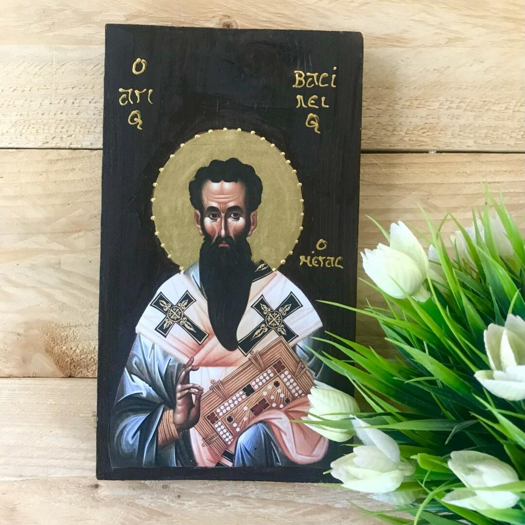 Handmade Wooden Icon of Saint Basil the Great - Orthodox Religious Art ...