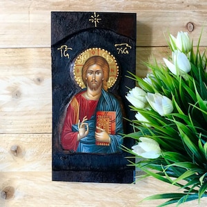 Jesus Christ Blessing Carved Wooden Icon Religious Art Christian Wall Decor Wooden Jesus Icon / Icon of Christ/ Orthodox Icon /Christian Art