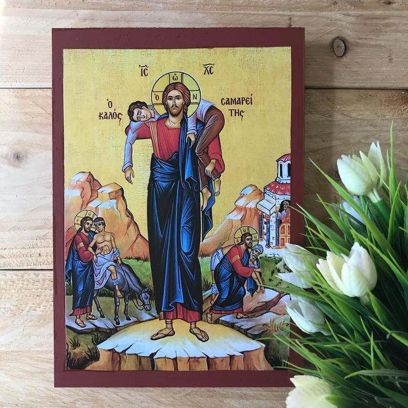 Jesus Christ the Good Samaritan Icon, Christian Wall Art, Parable of ...