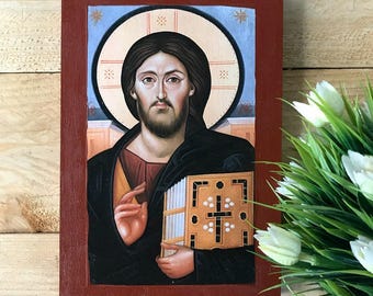 Jesus Christ of Sinai Handmade Wooden Greek Orthodox Icon / Handmade Orthodox Gift Sacred Art Jesus Christ Icon