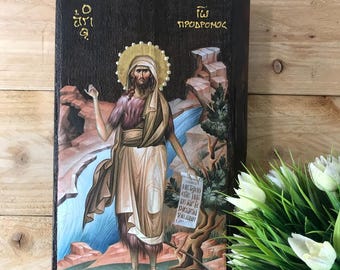 Handmade Saint John the Baptist Orthodox Icon, Christian Art