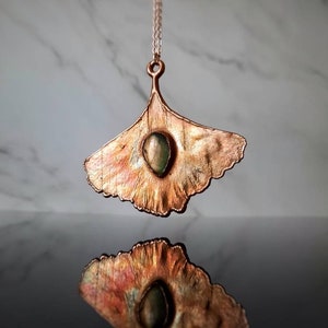 Ginkgo and labradorite pendant, leaf necklace, handmade jewelry, copper necklace image 3