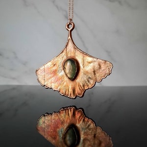 Ginkgo and labradorite pendant, leaf necklace, handmade jewelry, copper necklace image 4