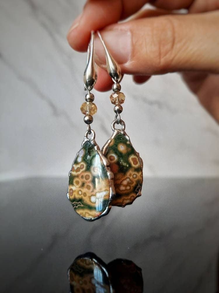 Orecchini A Goccia In Diaspro: Orecchini Pendenti Con Pietre Preziose - Foto 7