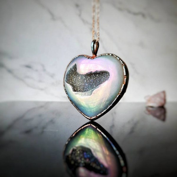 Aura agate heart necklace, love necklace, raw stone pendant, handmade jewelry