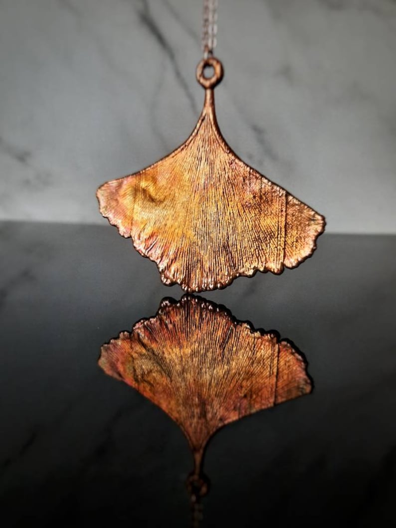Ginkgo and labradorite pendant, leaf necklace, handmade jewelry, copper necklace image 5