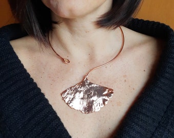 Ginkgo leaf copper choker, leaf necklace, large statement necklace, boho choker