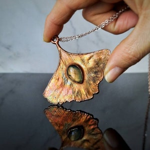 Ginkgo and labradorite pendant, leaf necklace, handmade jewelry, copper necklace image 2