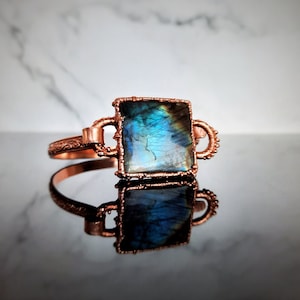 Pure copper bracelet, labradorite jewelry, cuff bracelet, rainbow moonstone bracelet