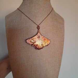 Ginkgo and labradorite pendant, leaf necklace, handmade jewelry, copper necklace image 9