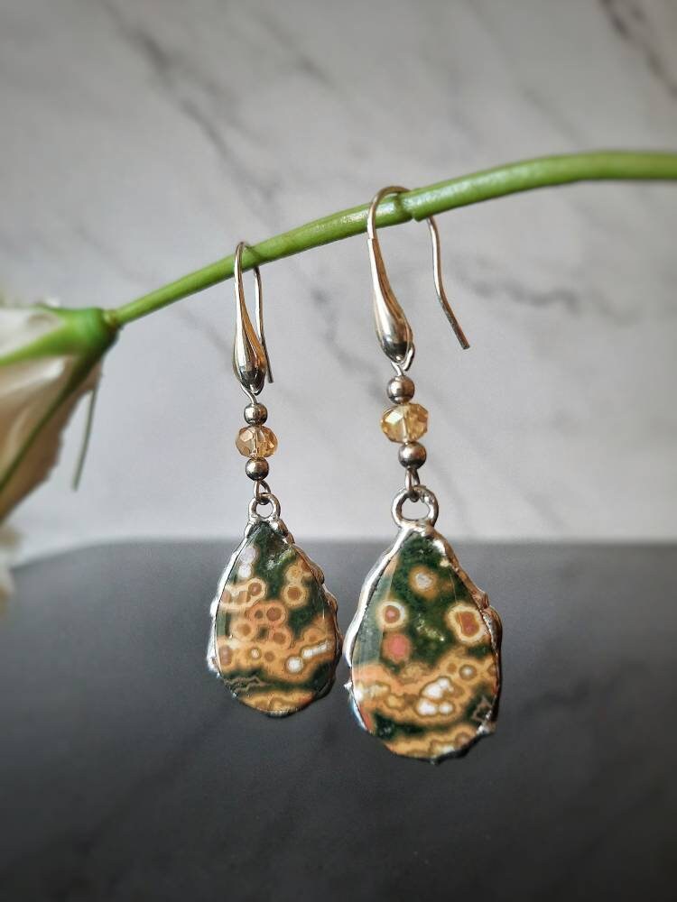 Orecchini A Goccia In Diaspro: Orecchini Pendenti Con Pietre Preziose - Foto 9