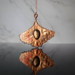 Ginkgo and labradorite pendant, leaf necklace, handmade jewelry, copper necklace image 7