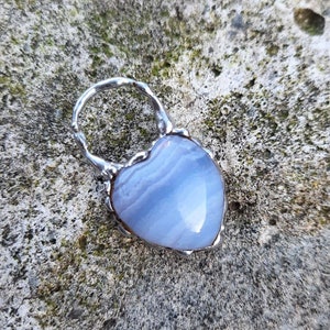 Blue lace agate heart pendant, chunky heart, heart necklace