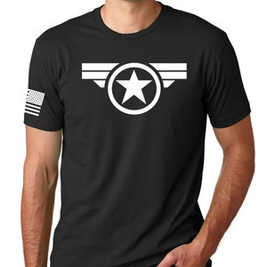 Captain America, U.S Air Force With US Flag on Sleeve T-Shirt