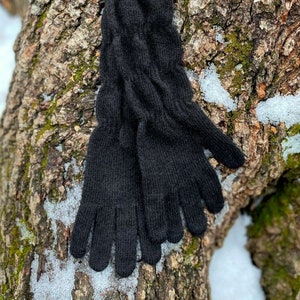 Women&#39;s fullfinger Gloves 40%Wool Blend Long Cuff Winter GIFT FOR HER Black