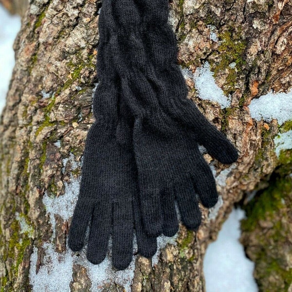 Women's fullfinger Gloves 40%Wool Blend Long Cuff Winter GIFT FOR HER Black